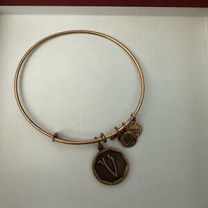 Gold Bangle Bracelet with V charm